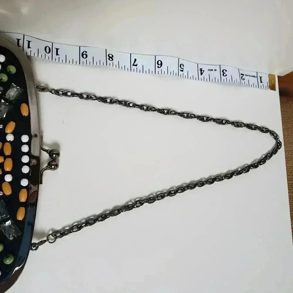 Bloomingdales black multi color beaded chain clutch bag - Picture 4 of 4